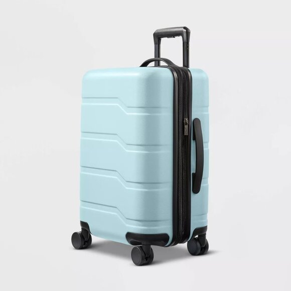 Hardside Carry On Spinner Suitcase - Muddy Aqua Blue & Black - Open Story Target - Picture 1 of 10